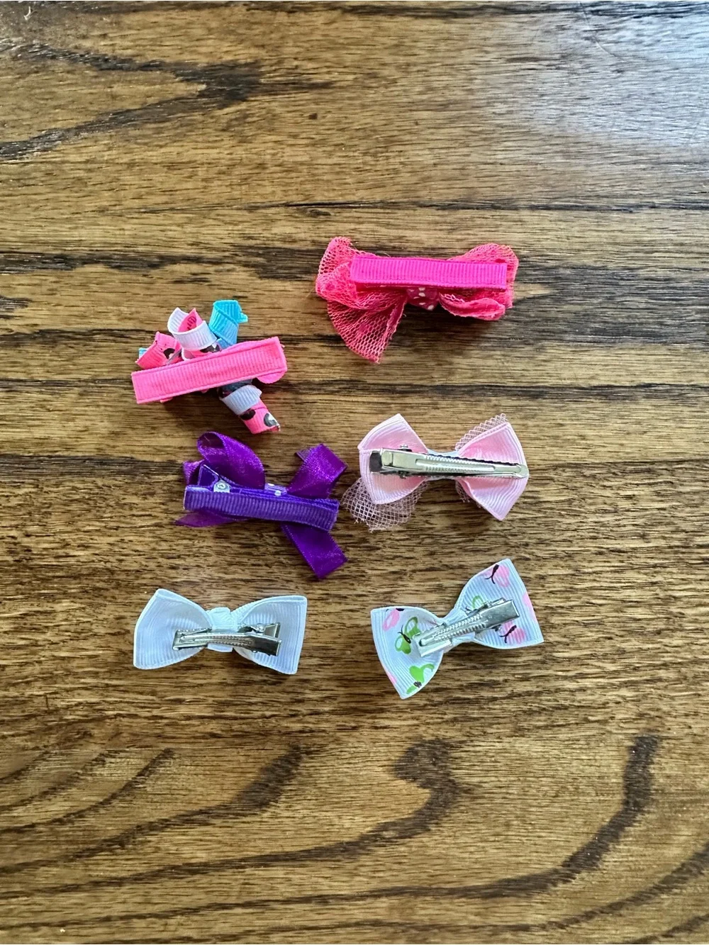6 Assorted Bow Hair topknot/clips multicolor, vibrant colors